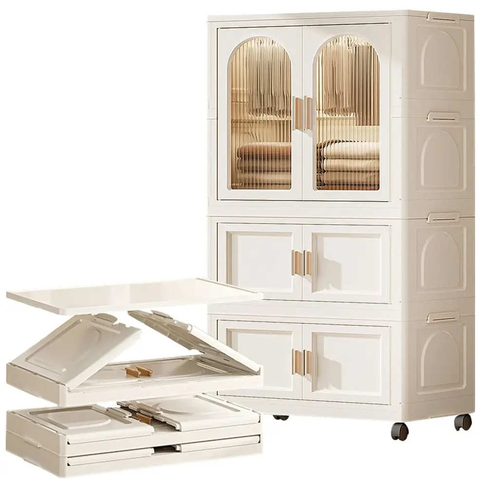 Folding Wardrobe Cabinet Magnetic Doors, Wheels And Hangers