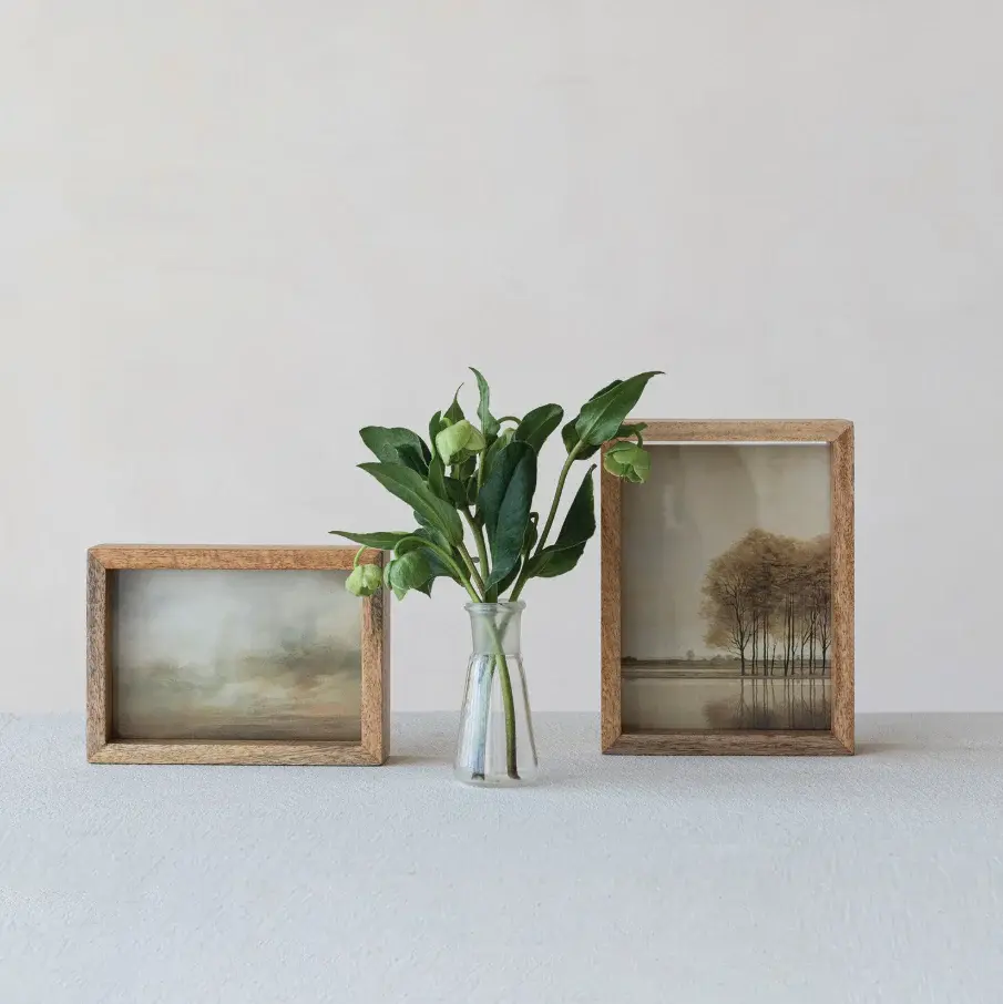 Mango Wood & Glass Floating Two-Sided Photo Frame, Genuine