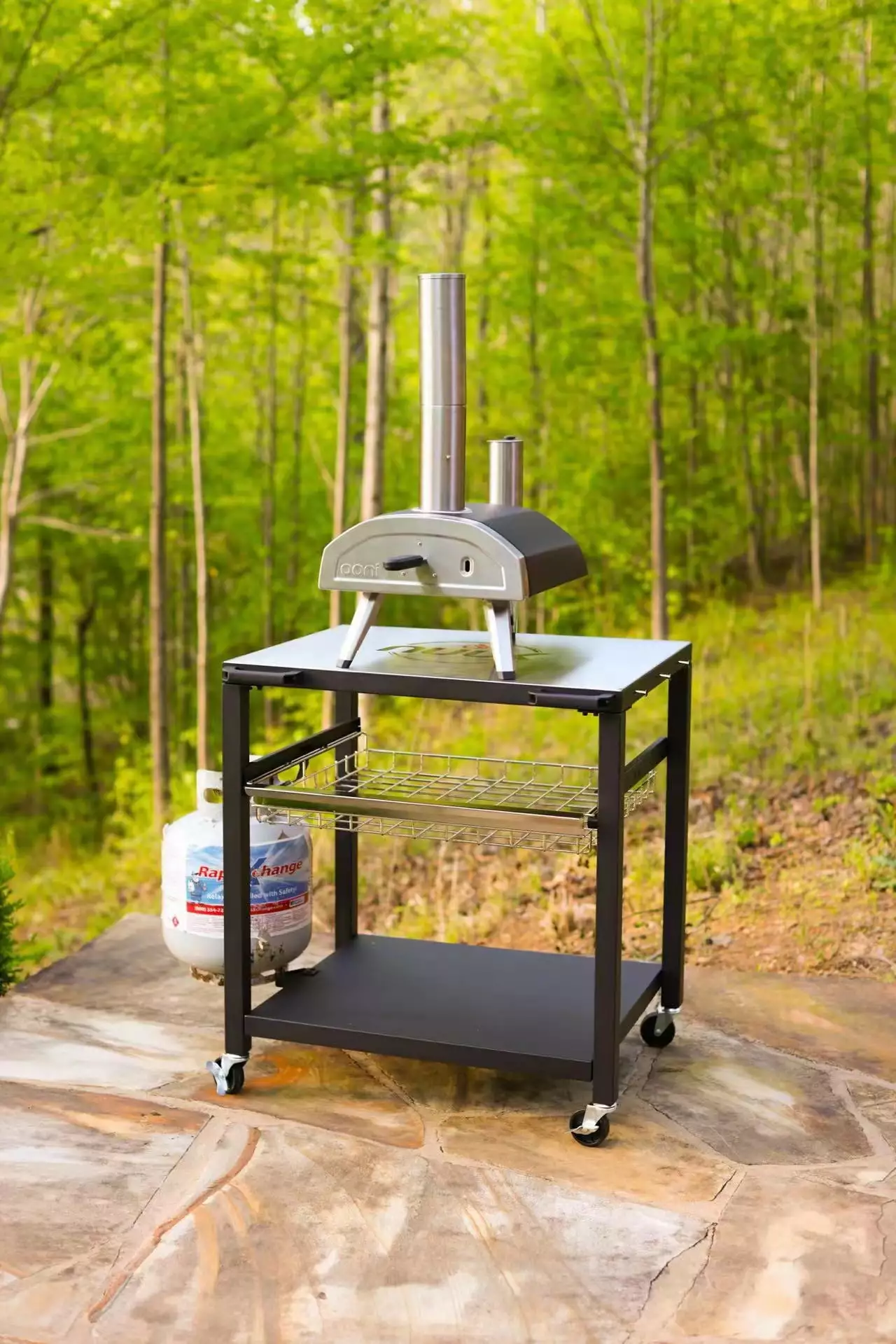 NUUK Double-Shelf Rolling Outdoor Pizza Oven Table 24x30 Stainless Steel Commercial Food Prep Worktable