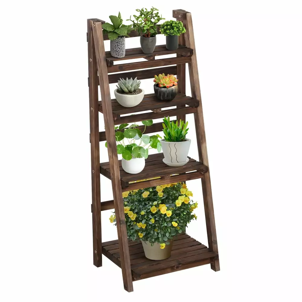Renwick 4-Tier Brown Metal Plant Stand 18x14x42.5in Indoor Outdoor