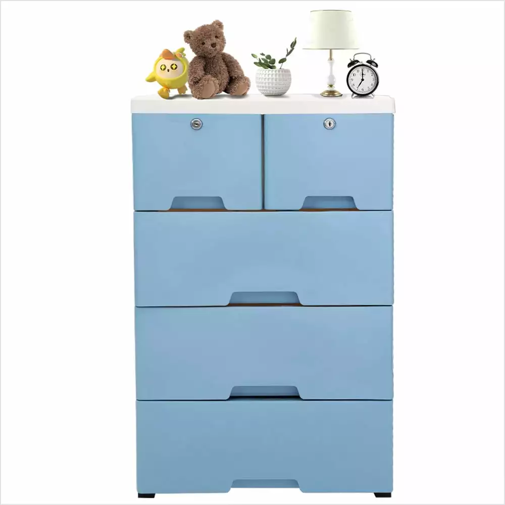Plastic Drawers Dresser Storage Cabinet Lock Dresser Arranger 4 Wheels Home and Office Amoupup