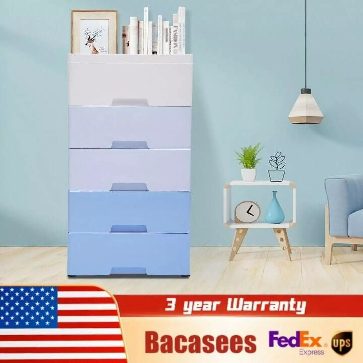 5 Drawer Plastic Storage Cabinet Dresser Bedroom Closet FloraVivid