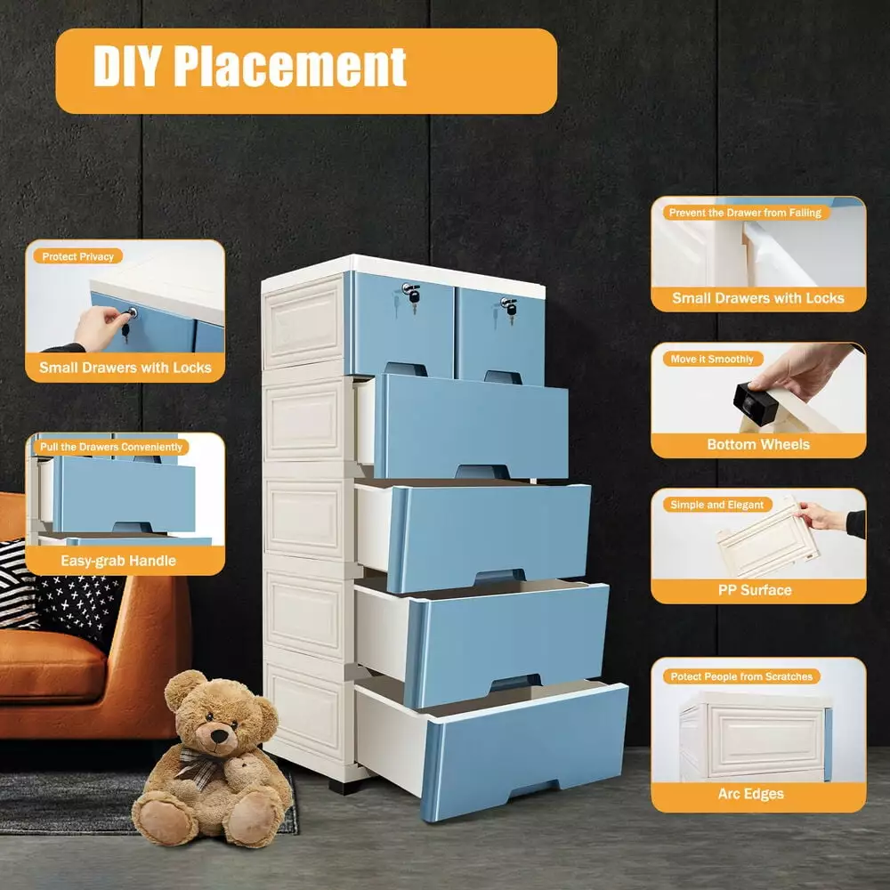 Plastic Drawers Dresser Storage Cabinet 6 Drawers and 4 Wheels LilyLus