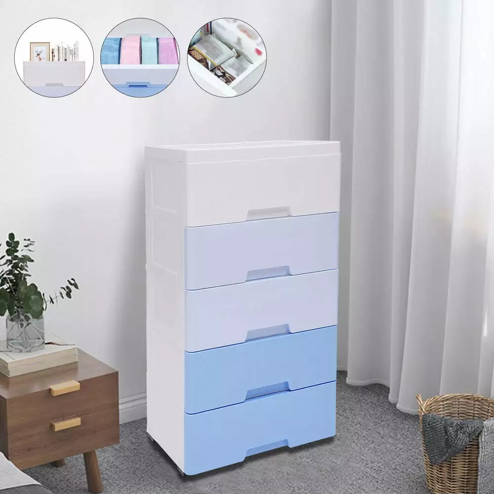 5 Drawer Plastic Storage Cabinet Dresser Bedroom Closet RoseChic
