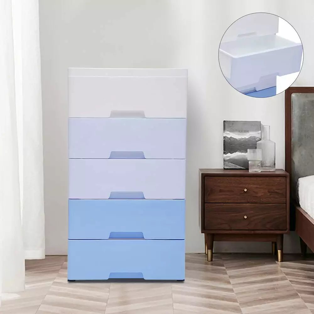 5 Drawer Plastic Dresser Storage Cabinet Wheels Bedroom YoyoHome
