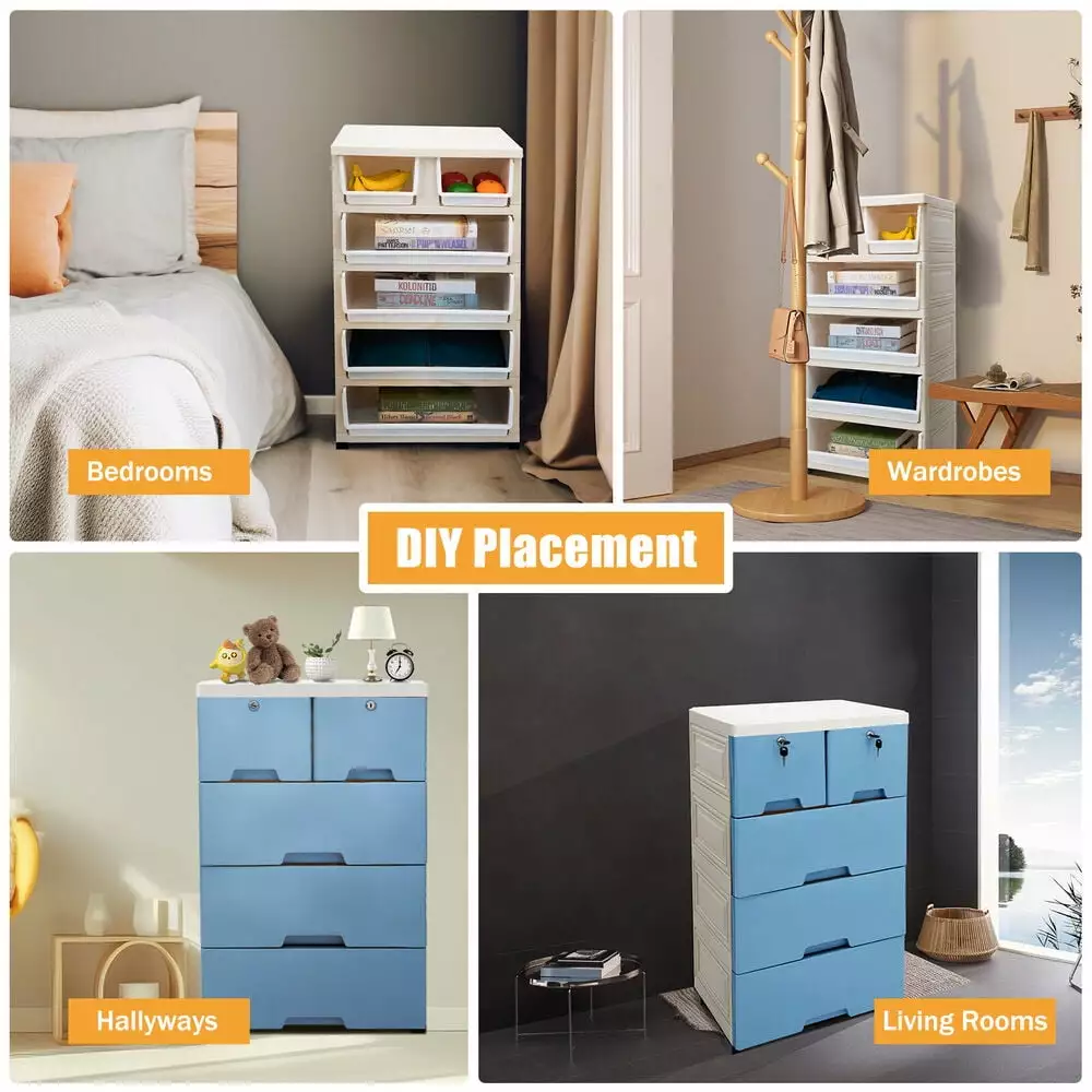 6 Drawer Plastic Clothes Dresser Arranger Tower Cabinet Bedroom and Office FloraVivid