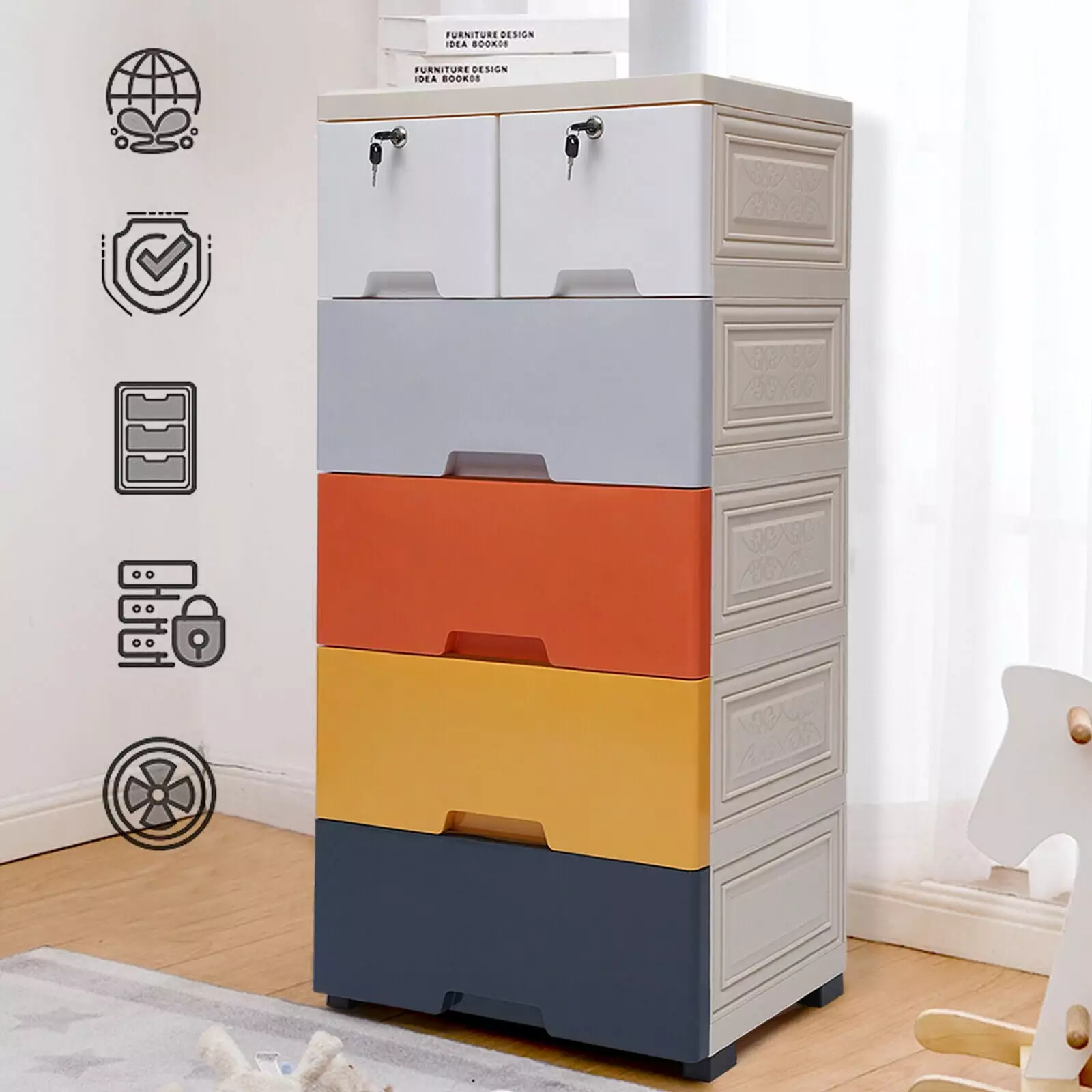 SHZICMY Plastic 5 Tier Drawer Dresser Shelf Cabinet Home Bedroom