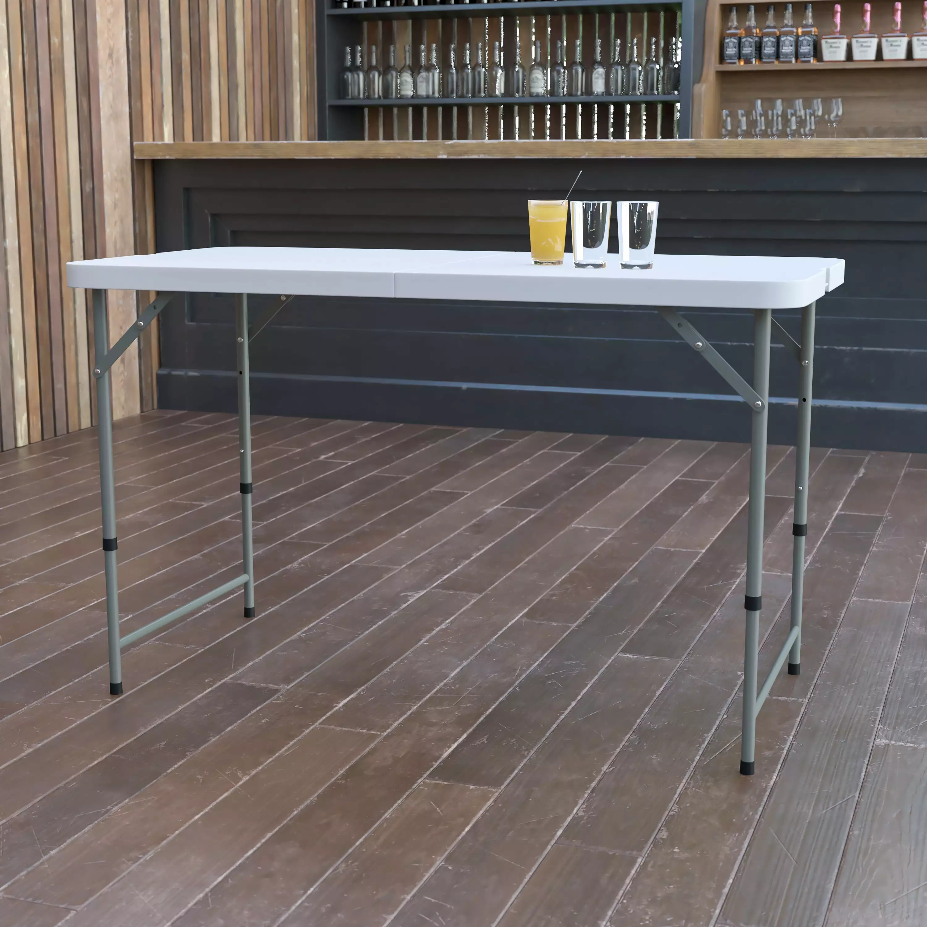 Emma + Oliver 4-Foot Height Adjustable Bi-Fold White Plastic Folding Table Handle