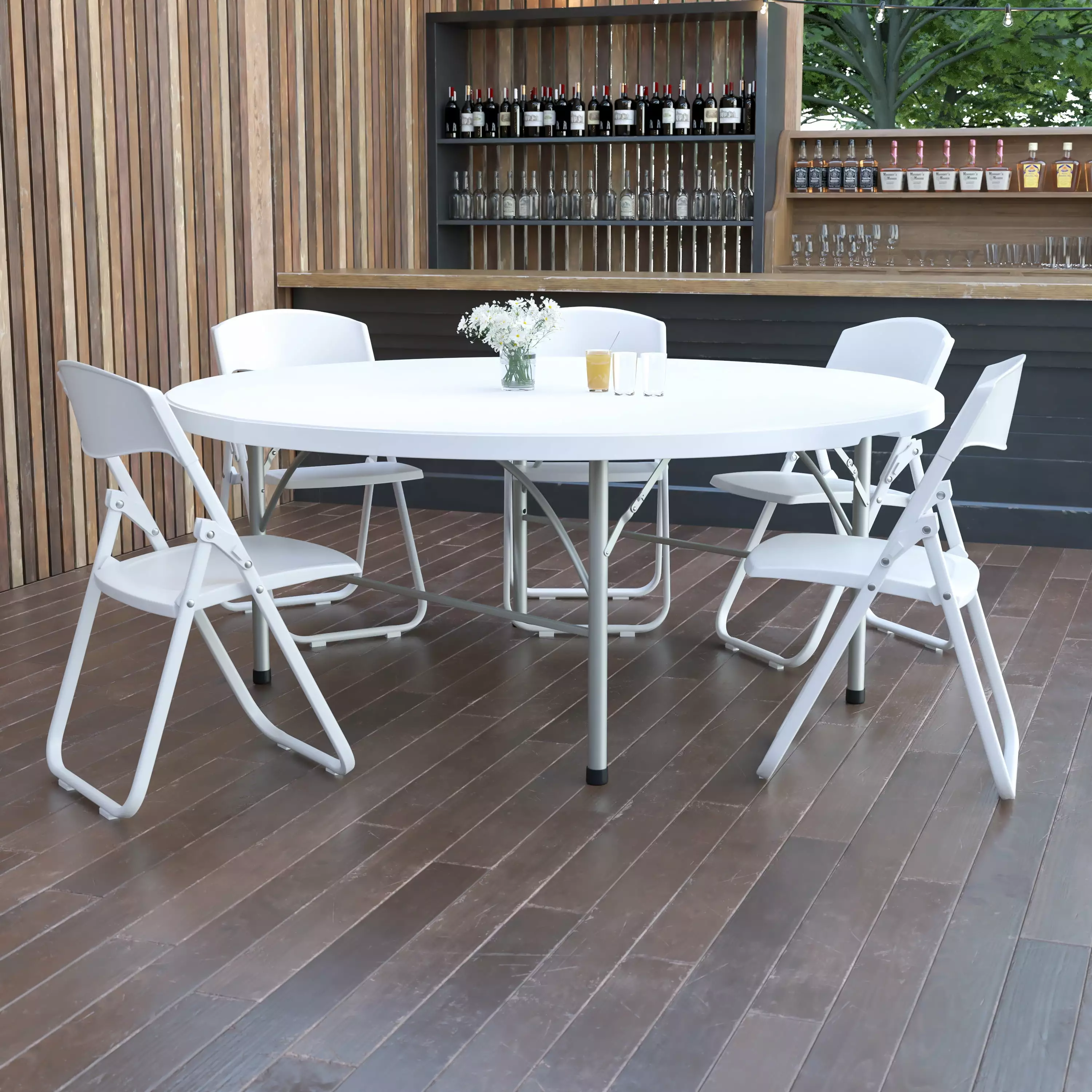Flash Furniture 71 Round Plastic Bi-Fold Table Granite White - Durable and Lightweight
