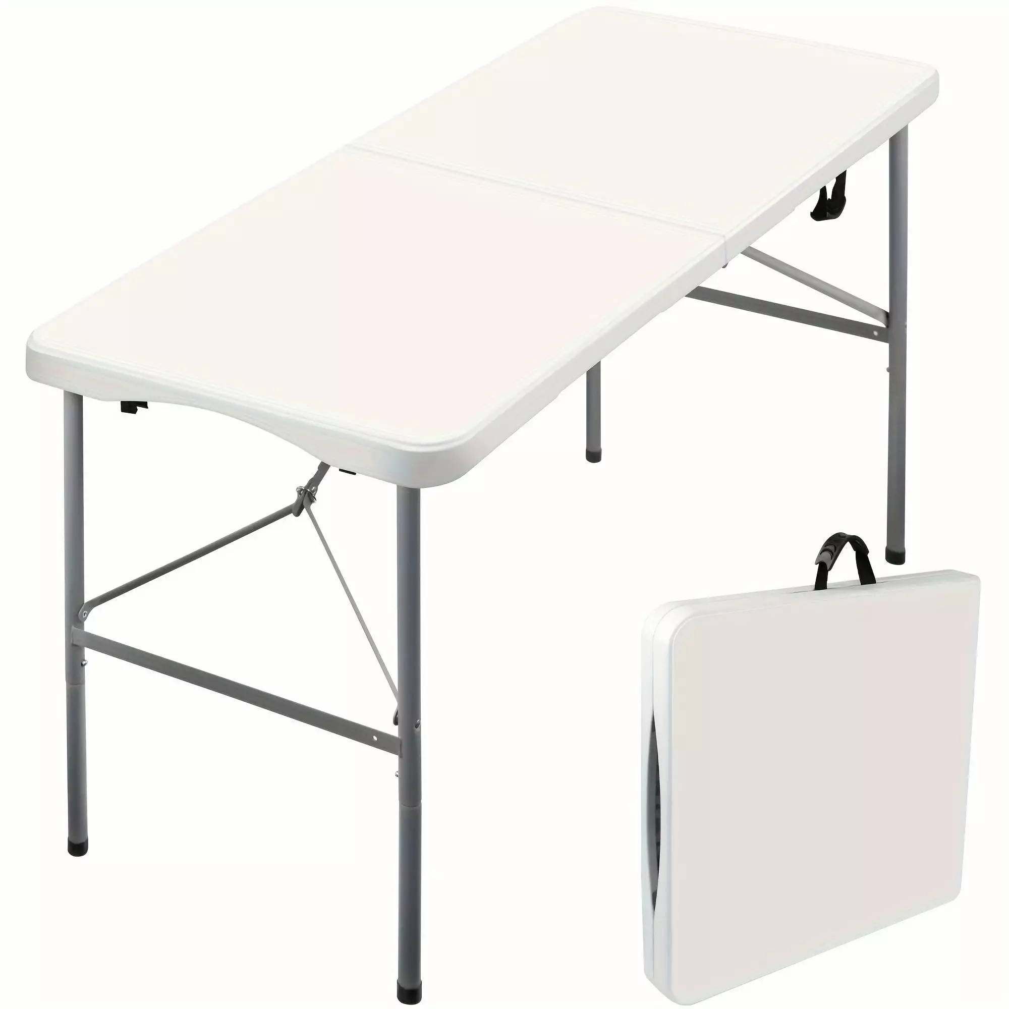 4ft Plastic Folding Table Heavy Duty Portable Indoor Outdoor Table Handle Picnic Party Camping