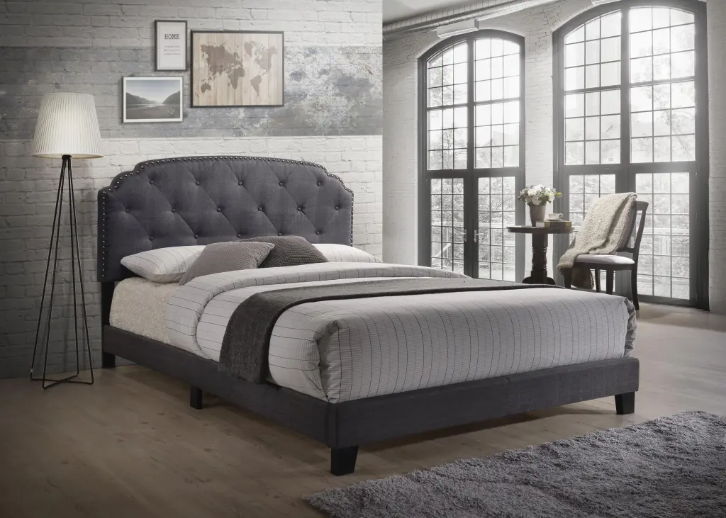 Tradilla Gray Fabric Queen Bed - Upholstered Platform Bed Frame