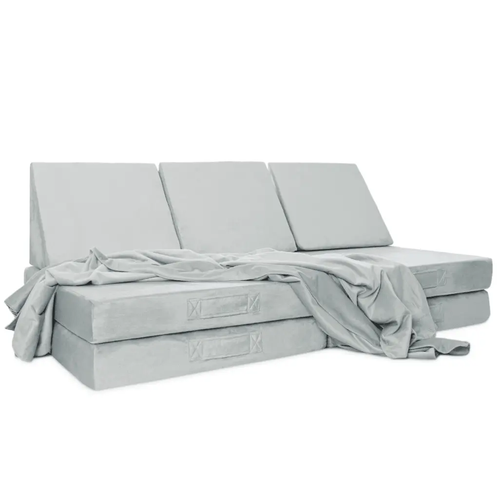 Milliard Kids and Toddler Sofa Play Couch Playroom and Bedroom Soft Grey Velour Fabric Bonus Blanket