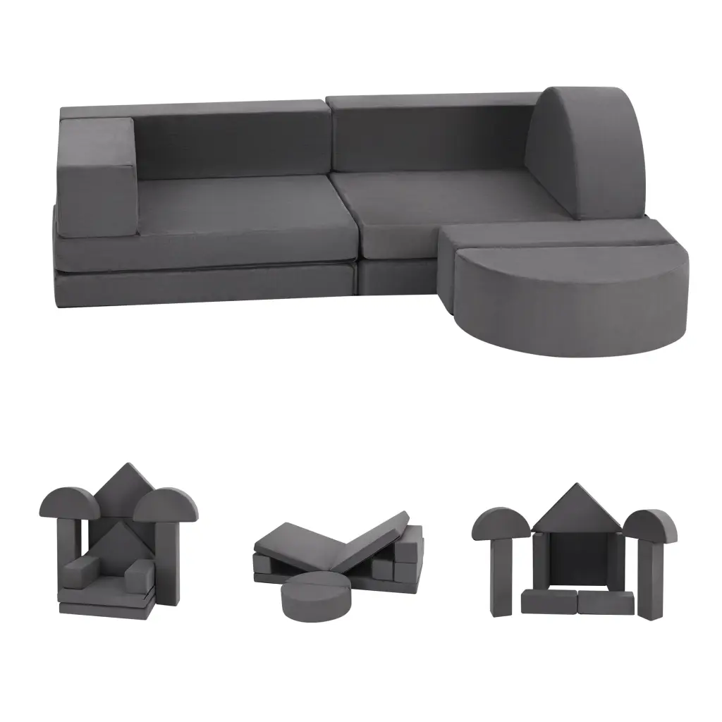 Kids Sofa Couch 10-Pieces Multifunctional Play Couch Sofa Kids Modular Toddler Couch Playroom Gray NAVINE OUTDOOR