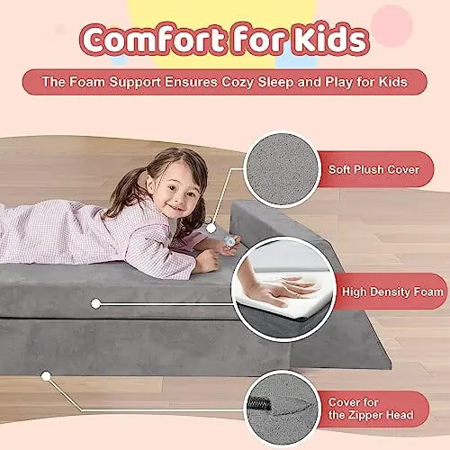 Xilingol Modular Kids Couch 8Pcs Convertible Sofa Creativity Imagination Play Couch Kids Playroom Grey XDDong