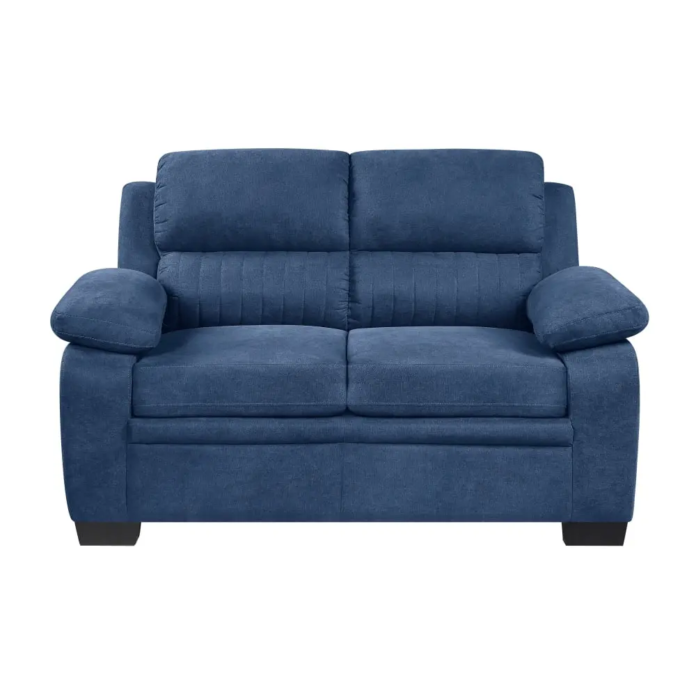DeeHome Comfortable Plush Seating Loveseat Modern Blue Textured Fabric Channel Tufting - Stylish Living Room Furniture