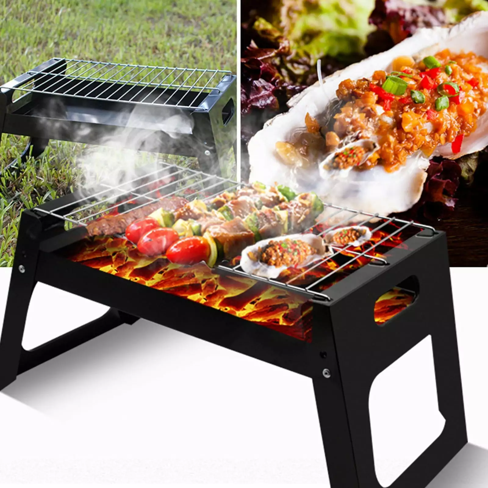 QISIWOLE Portable Folding Charcoal BBQ Grill Stainless Steel Mini Smoker Picnic Camping Travel