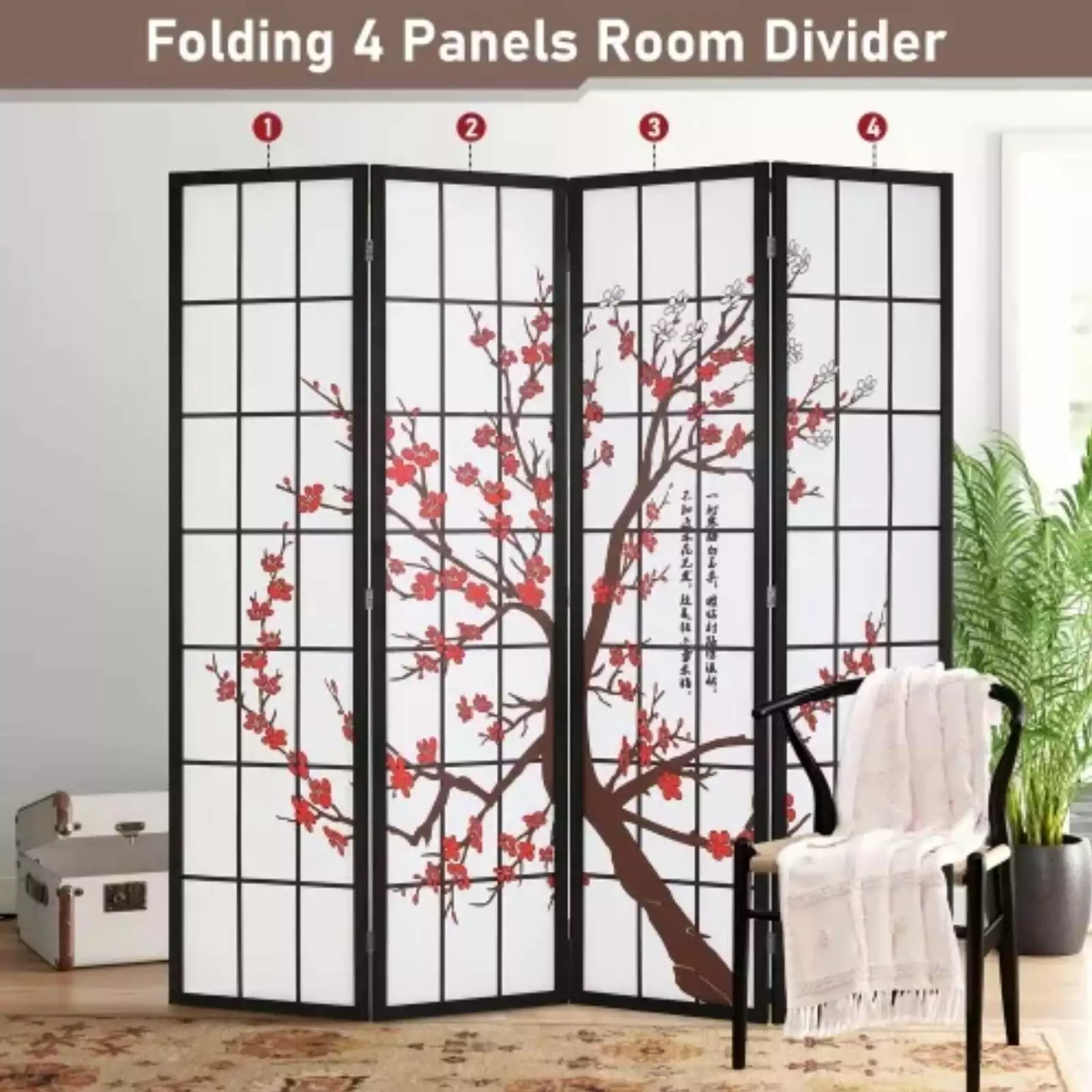 NiamVelo 4 Panel Room Dividers 6Ft Folding Privacy Screens Travel-friendly Freestanding White