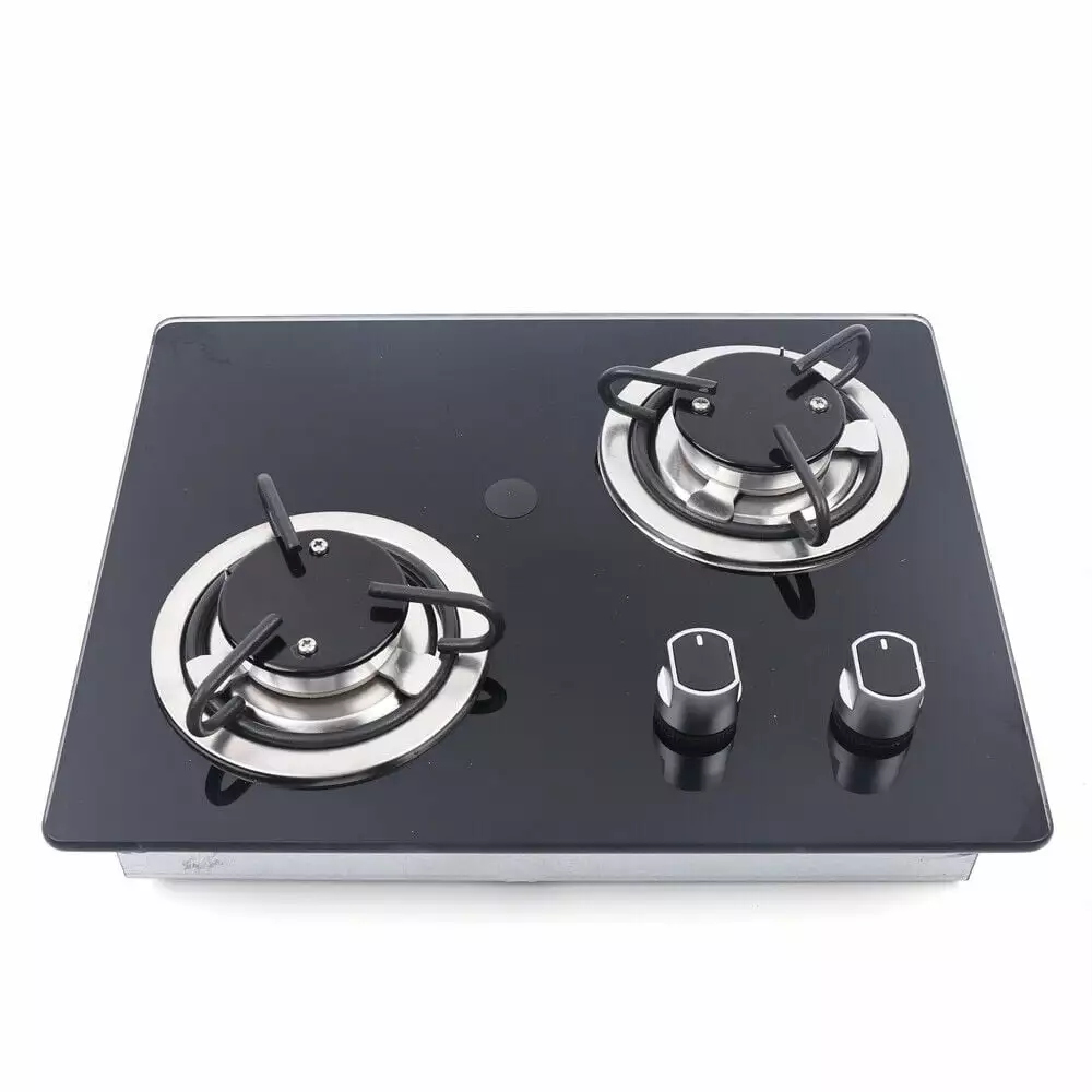 Flkoendmall Gas Camping Stove 2 Burner Countertop Cooktop Gas Cooker Portable Cooking