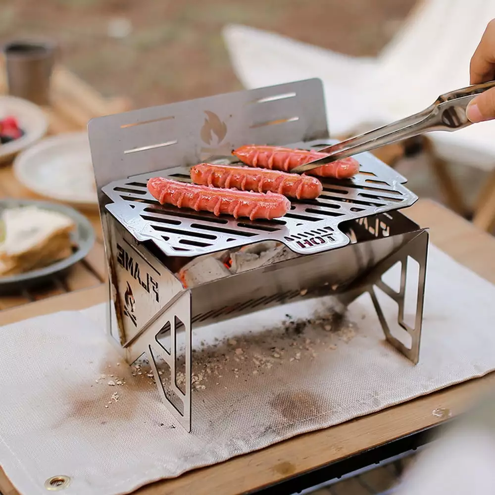 Portable Steel Picnic BBQ Stainless Steel Firewood Stove Outdoor Cooking