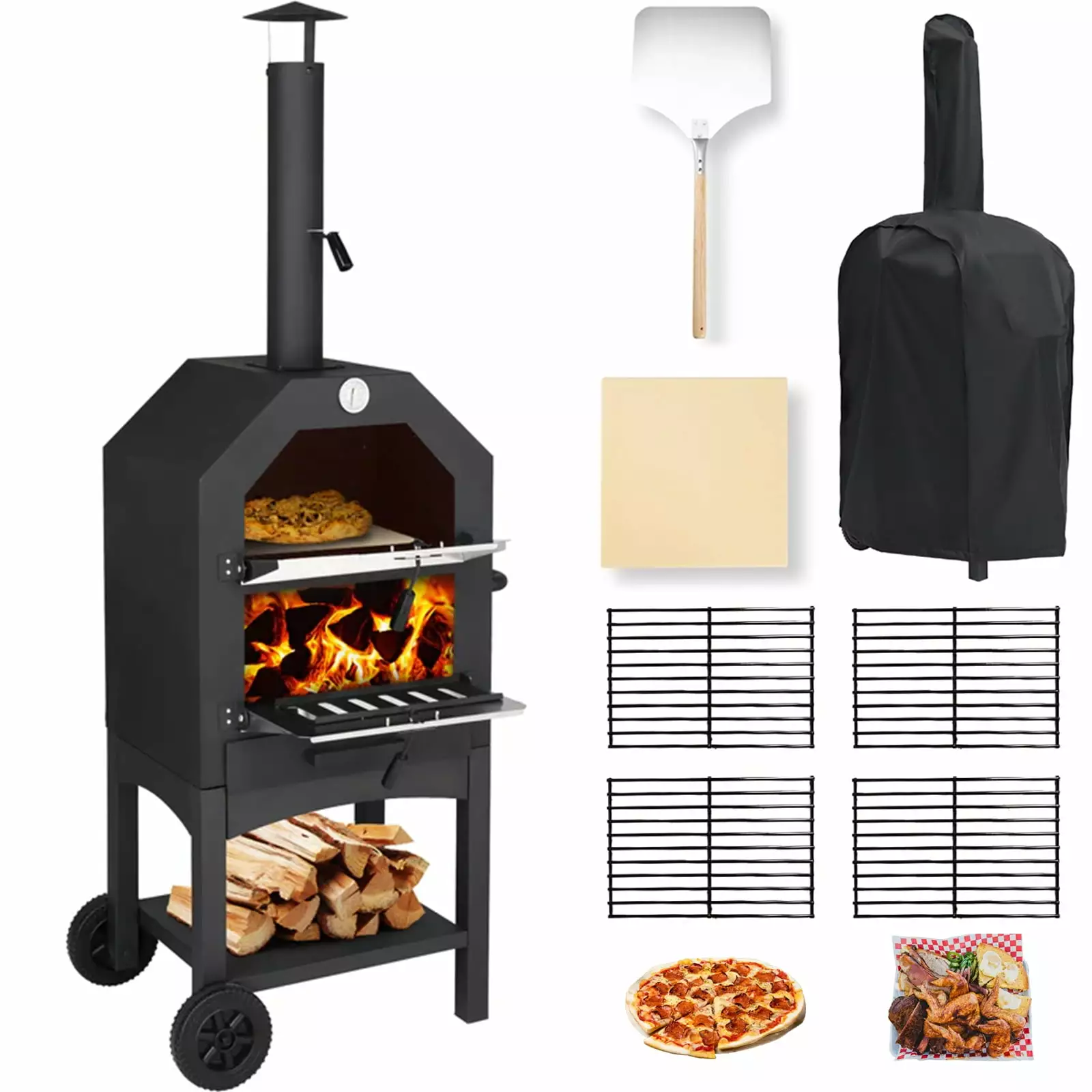 Artbros Outdoor Pizza Oven Wood Fired Pizza Maker Travel-friendly Pizza Grill Steel Camping Cooker Fire Brick