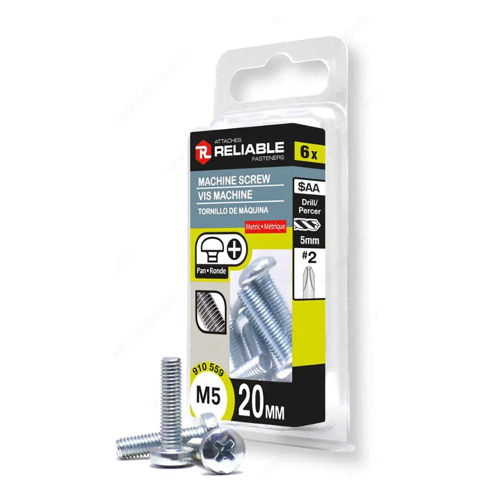 Zinc Plated Machine Pan Head Screw Phillips Drive, M5 x 20 mm (6 Units)