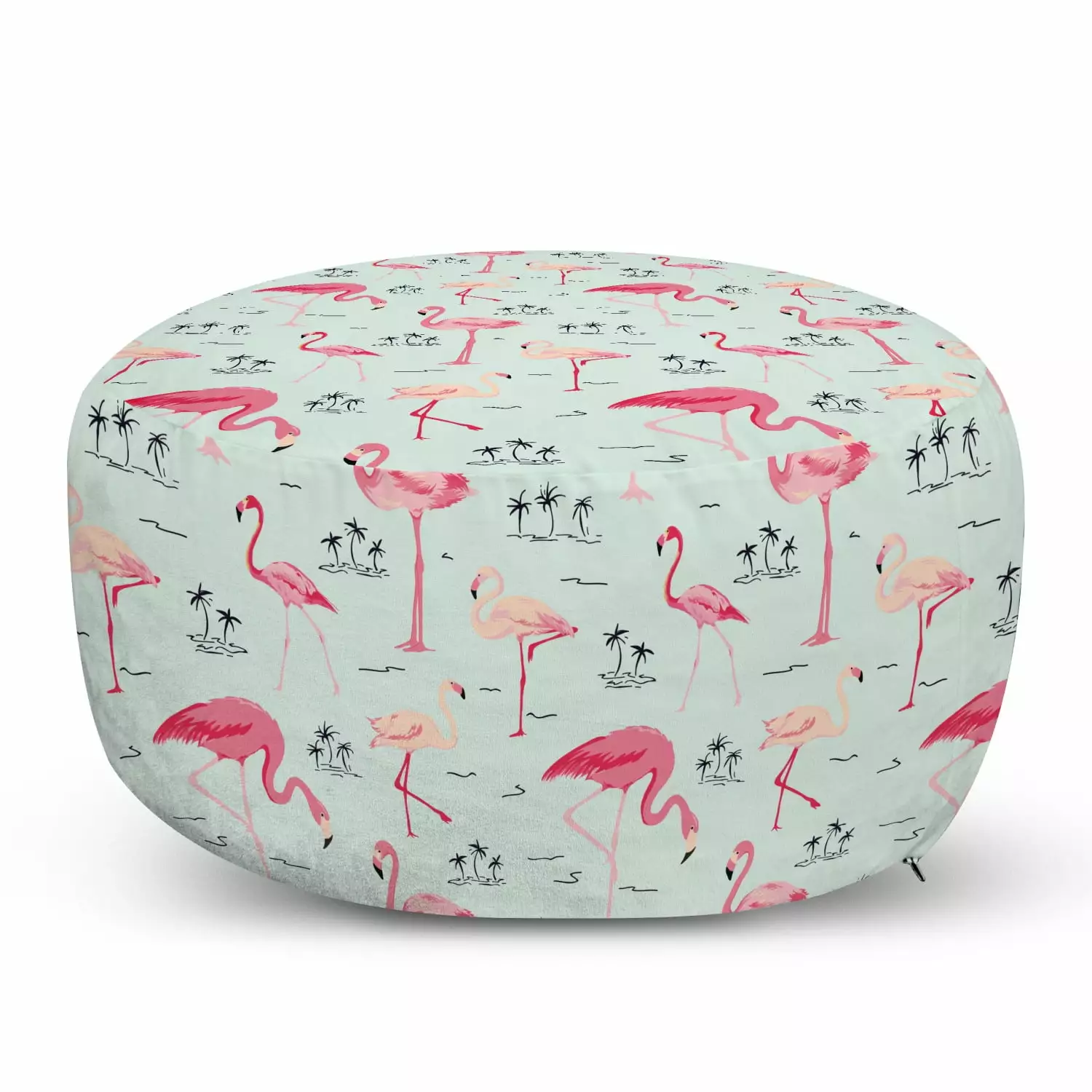 Ambesonne Flamingo Pouf Cover Tropical Summer Exotic Birds Palms 30 x 17.3 Inches Pale Blue Pink