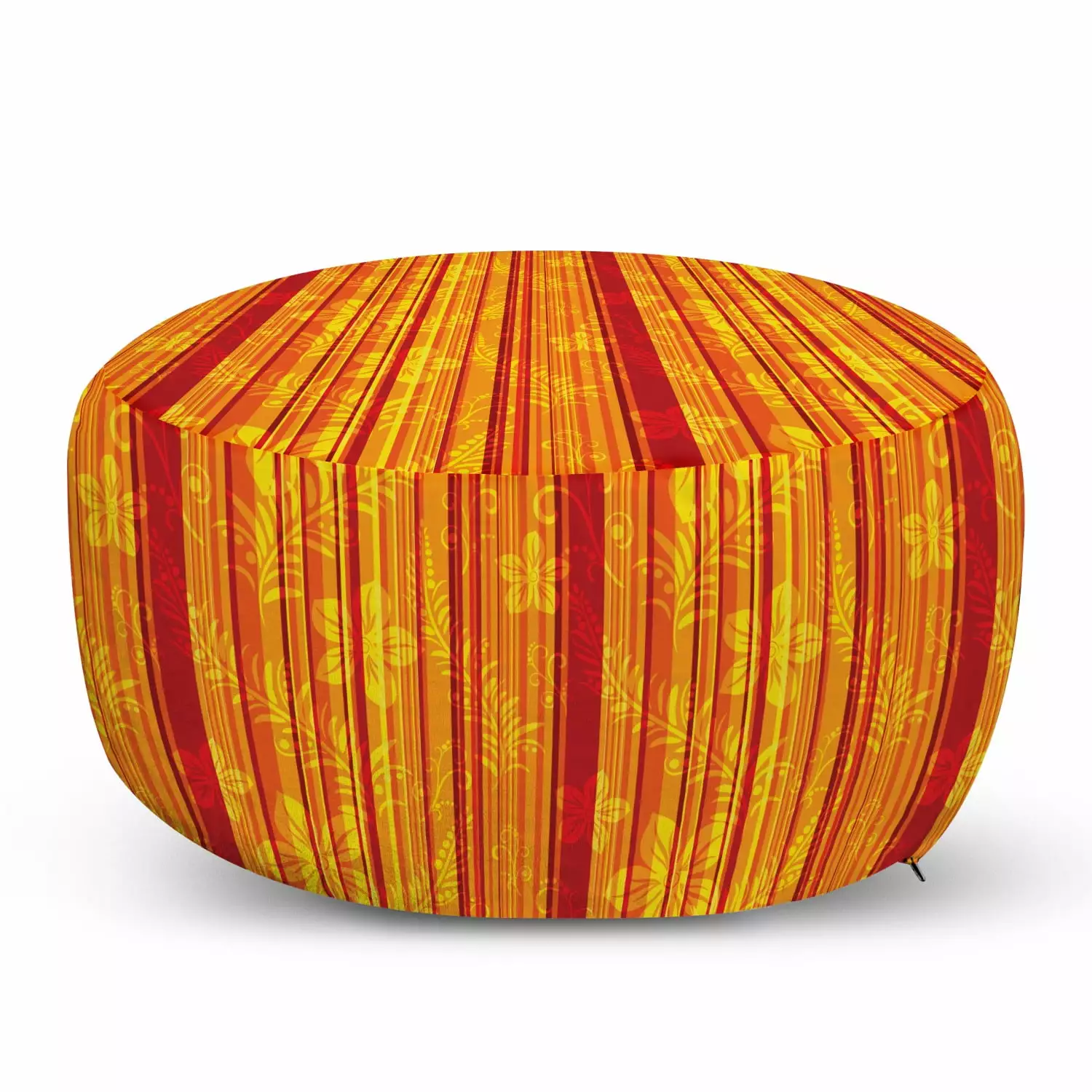 Ambesonne Orange Striped Pouf Cover 30x17.3 Orange Yellow - Swirled Leaves Design