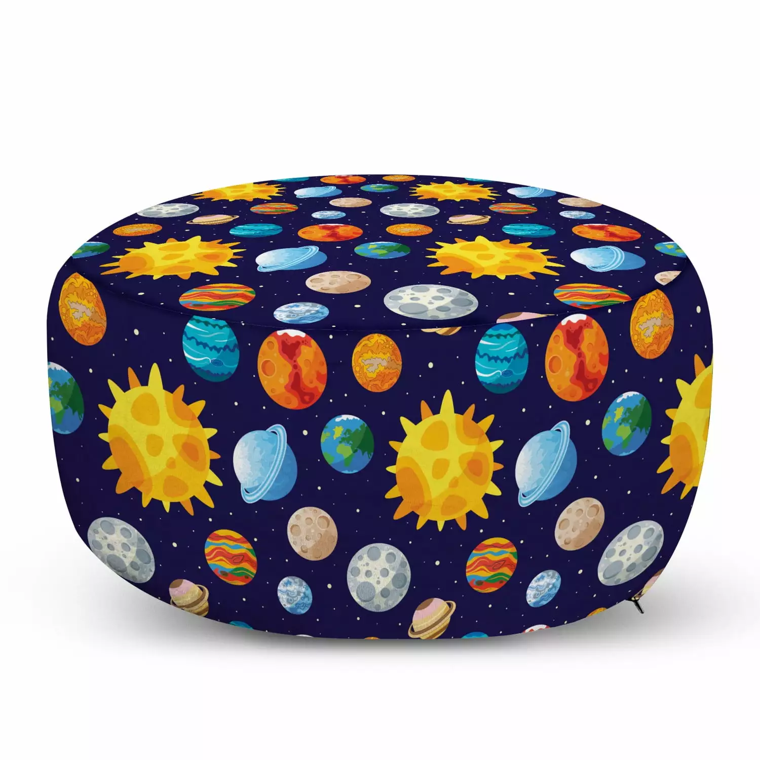 Ambesonne Outer Space Pouf Cover 30x17.3 Indigo - Solar System Themed Illustration
