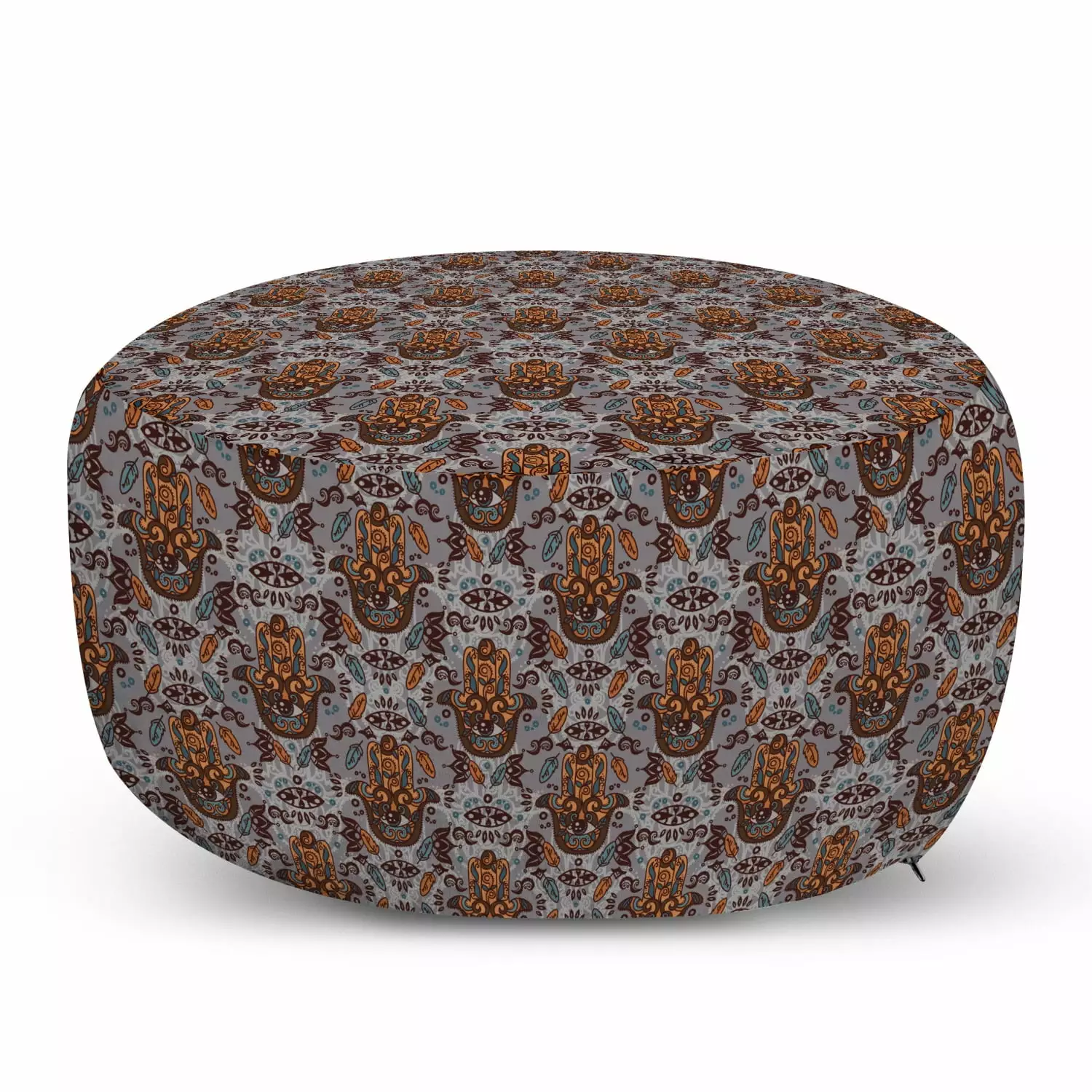 Evil Eye Pouf Cover Zipper Bohemian Style Tribal Hamsa Motifs Slate Blue Orange Ambesonne