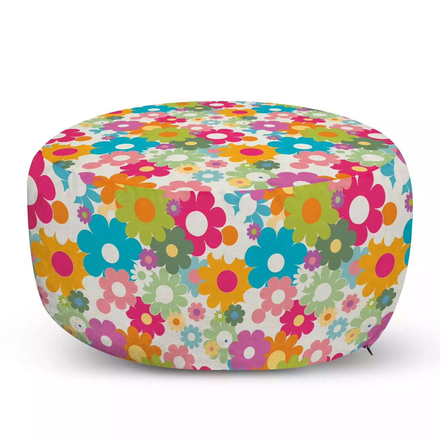 Floral Pouf Cover Zipper Ambesonne - Rainbow Colored 60s Inspired Blooming Nature Pattern 30x17.3