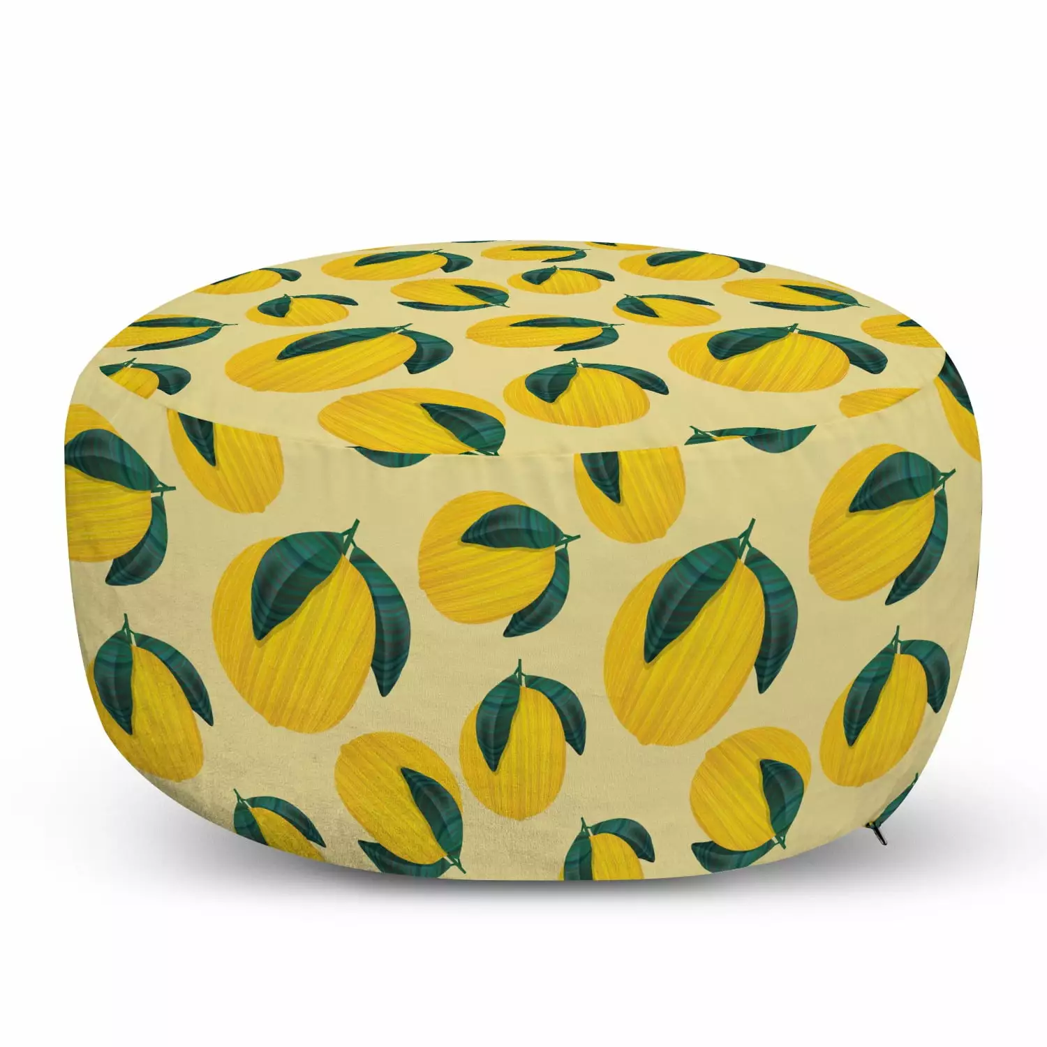 Garden Art Pouf Cover Zipper Lemon Images Leaves Jade Green Mustard Organic Decor Ambesonne