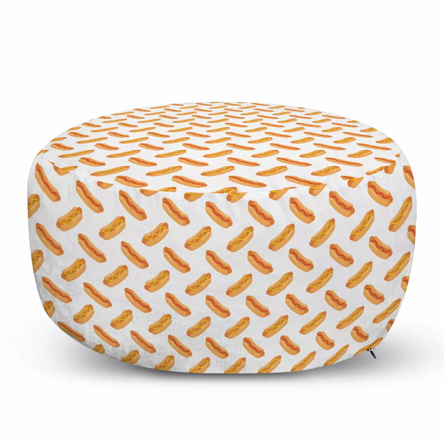 Hot Dog Pouf Cover Zipper Food Simple Doodle Sausage Mustard Ketchup Orange Dark Peach Ottomans Ambesonne