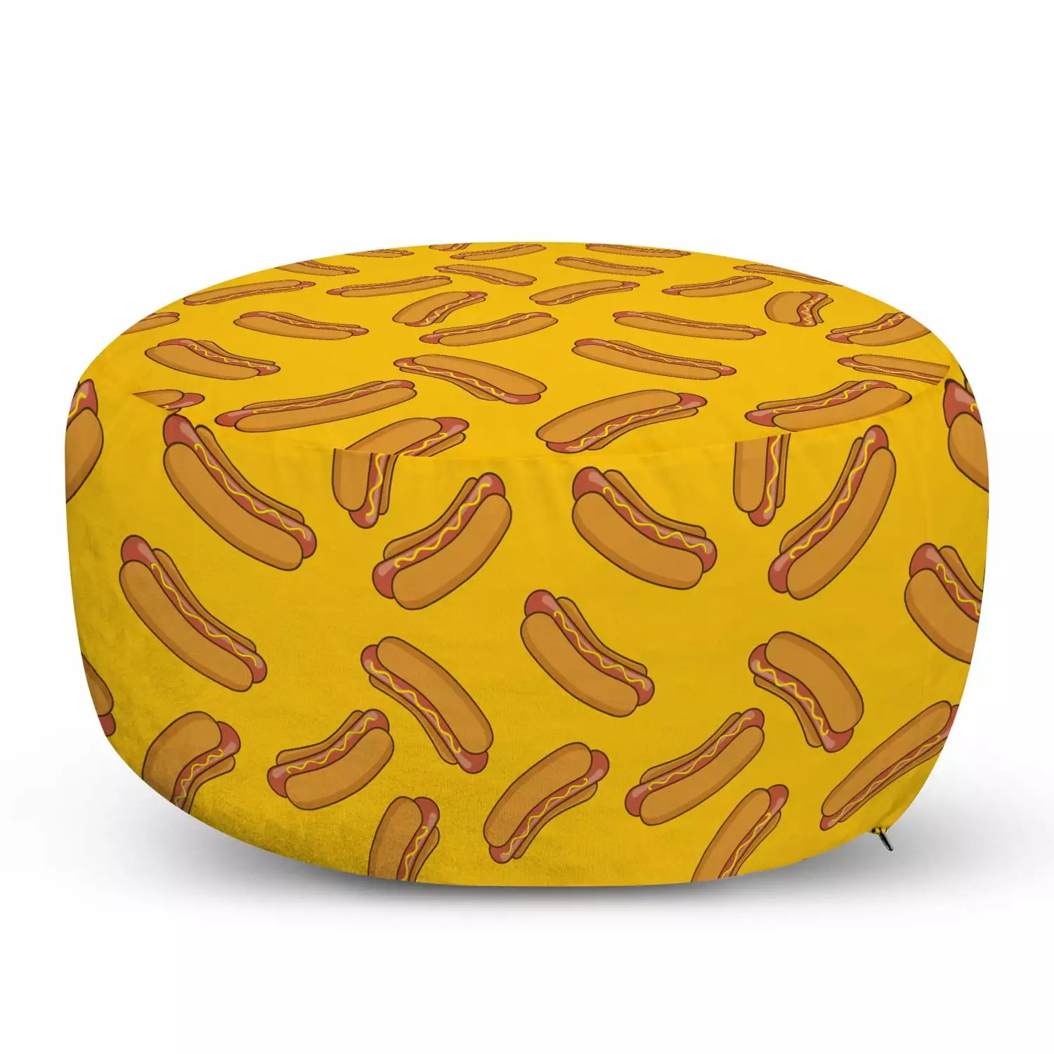 Hot Dog Pouf Cover Zipper Simplistic Tasty Food Doodle Orange Apricot Ottomans Ambesonne