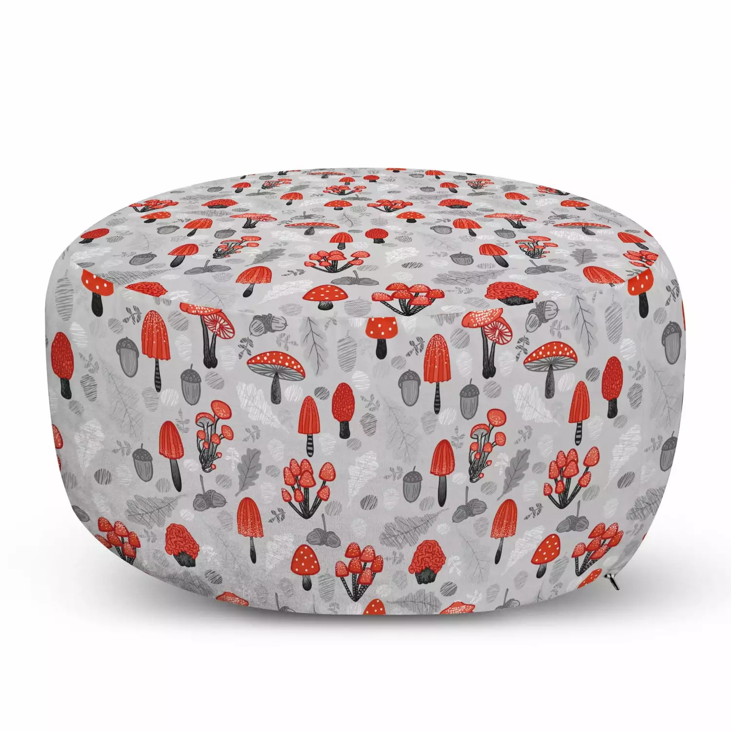 Mushroom Pouf Cover Zipper Sketch Style Woodland Flora Pattern Unstuffed Case Ambesonne