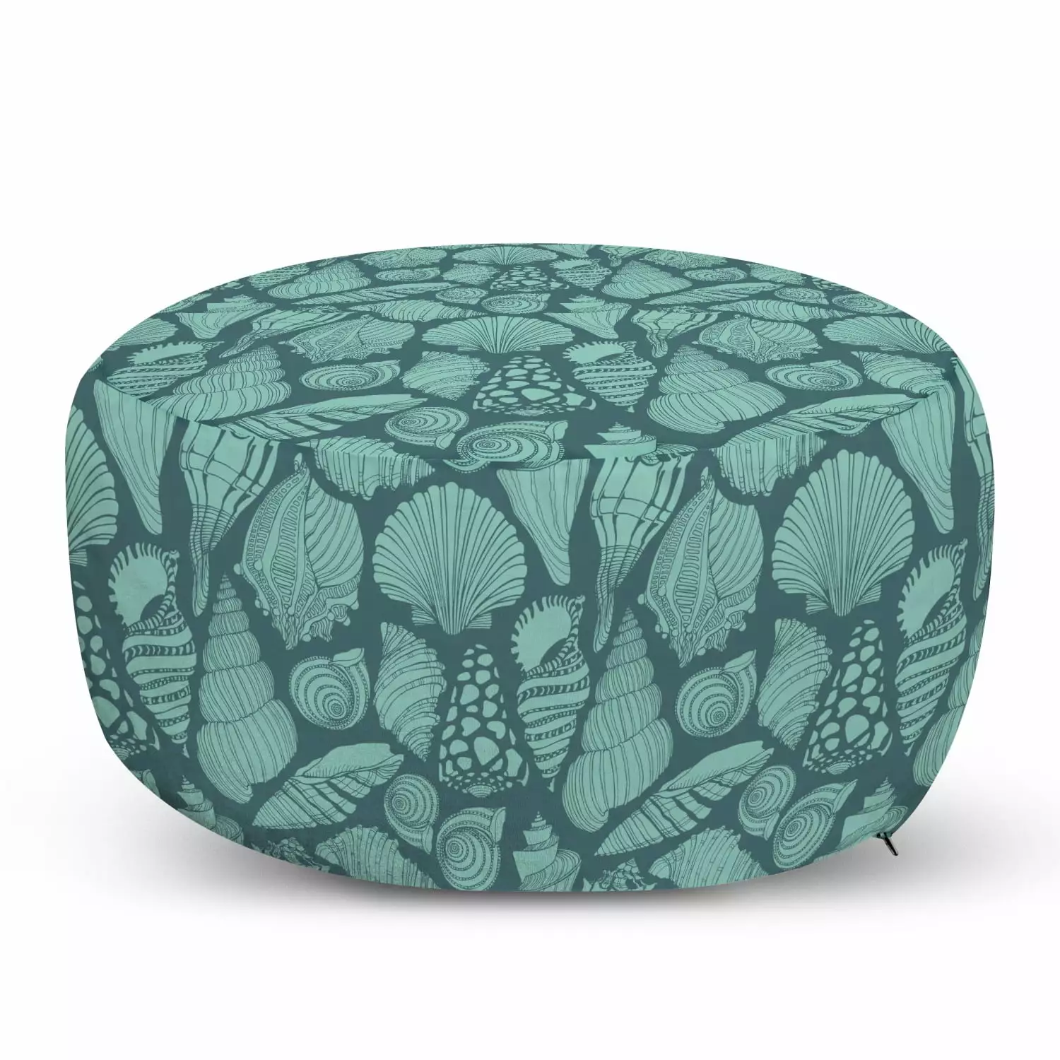 Shells Pouf Cover Zipper Marine Concept Seashells Ocean Turquoise Teal Decorative Fabric Ambesonne