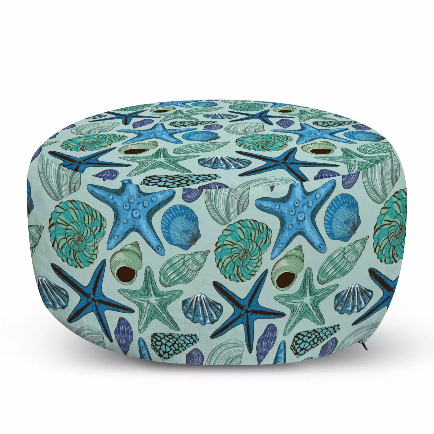 Starfish Pouf Cover Zipper Tropical Seashells Scallops Design Ambesonne