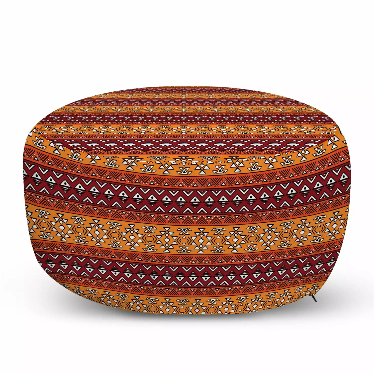 Tribal Pouf Cover Zipper Maya Motivated Horizontal Esoteric Latin Geometric Pattern Print Ruby Apricot Ambesonne