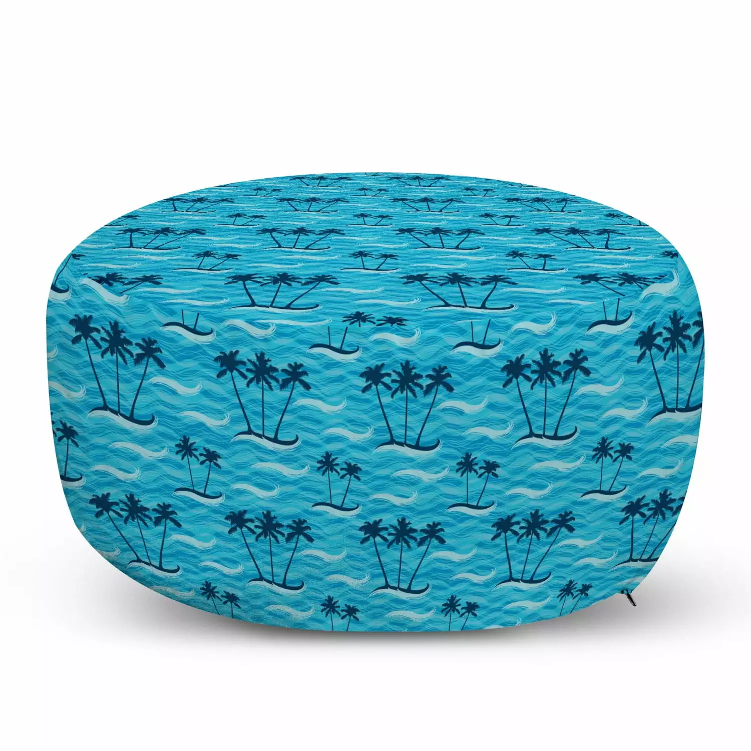 Tropical Pouf Cover Zipper Petrol Blue Palm Trees Island Holiday Beach Decor Ottomans Ambesonne