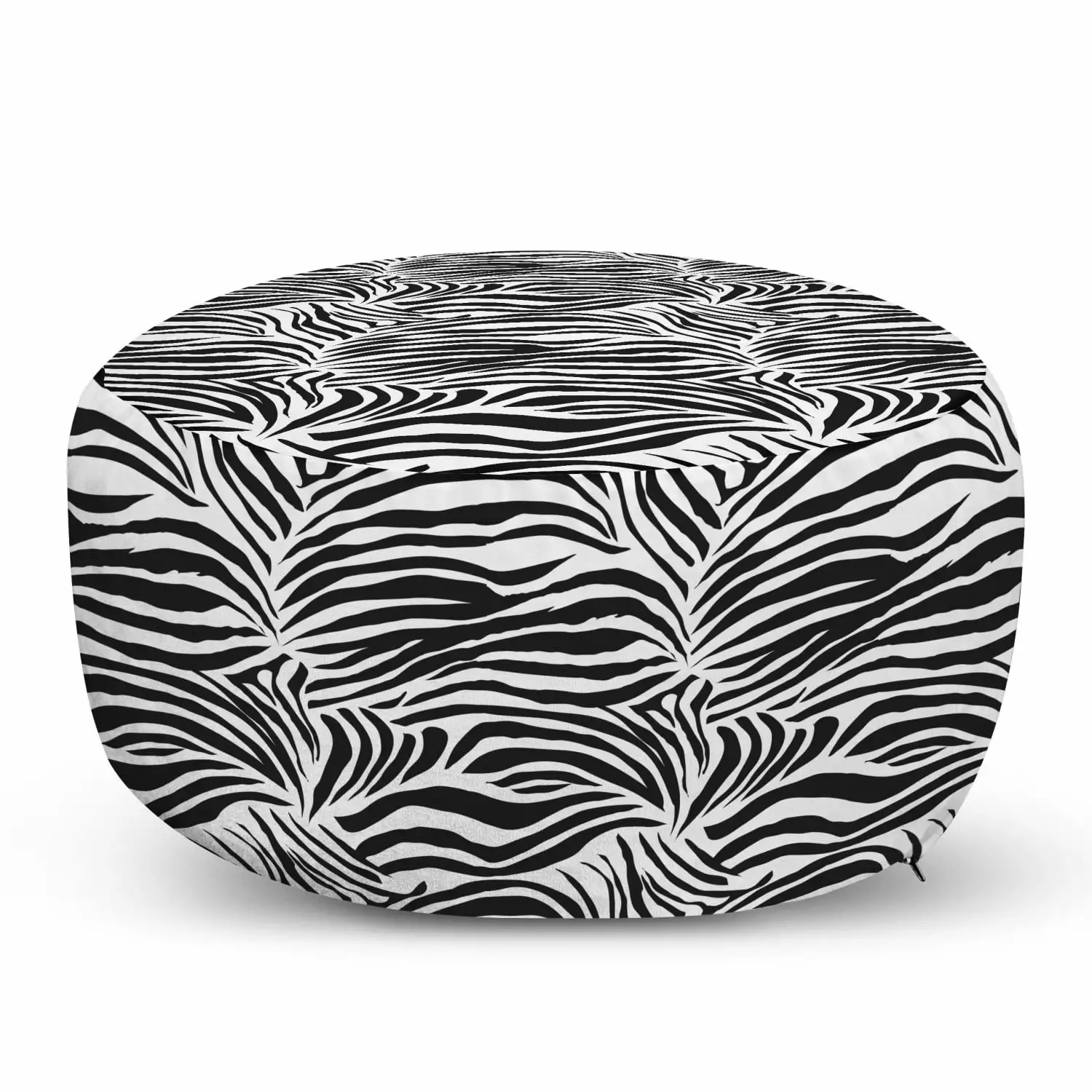 Zebra Print Pouf Cover Zipper Striped Animal Print Black White Decorative Fabric Case Ambesonne