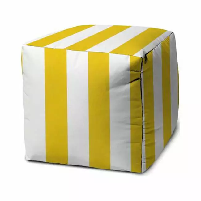 HomeRoots 17x17 Inch Yellow White Cube Striped Indoor Outdoor Pouf Cover