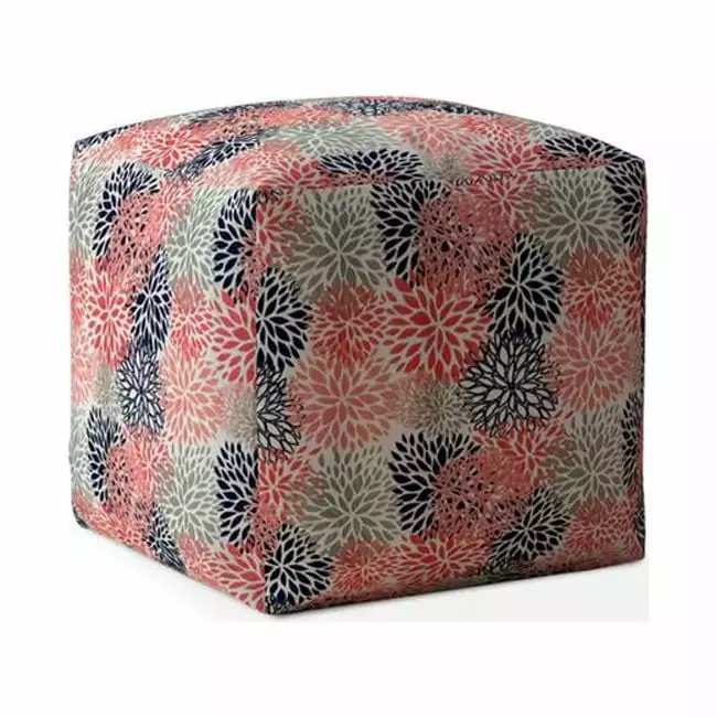 HomeRoots 17x17x1 Inch Coral Polyester Floral Pouf Cover Home Decor