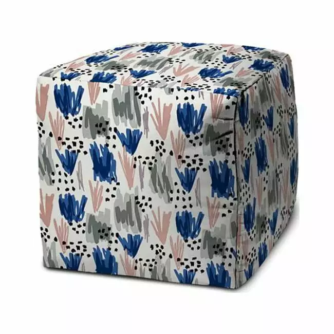 HomeRoots 475147 17 x 17 x 1 . Pink & White Cube Geometric Indoor & Outdoor Pouf Cover