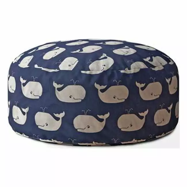 HomeRoots 518418 20 x 24 x 1 . Blue Twill Round Whale Pouf Cover Kids Room