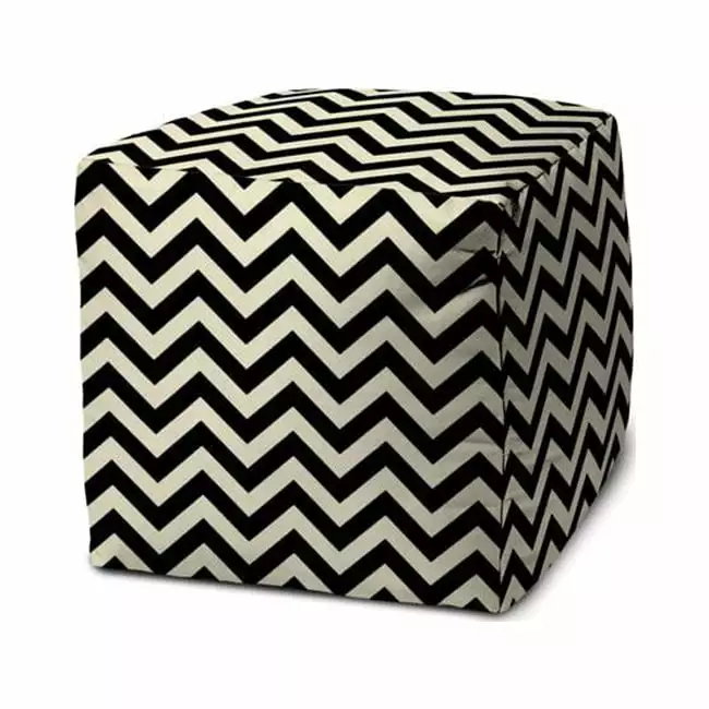 17 x 17 x 1 . Black & White Cube Chevron Indoor & Outdoor Pouf Cover Pipers Pit