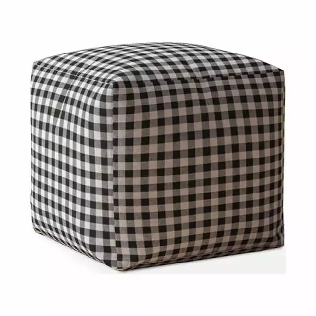 17 x 17 x 1 Inch Black Gray Cotton Gingham Pouf Cover Stylish Home Decor Pipers Pit