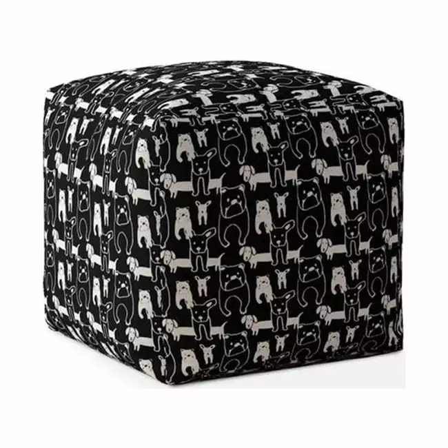 17 x 17 x 1 Inch Black White Cotton Dog Pouf Cover Pet Lover Home Decor Pipers Pit
