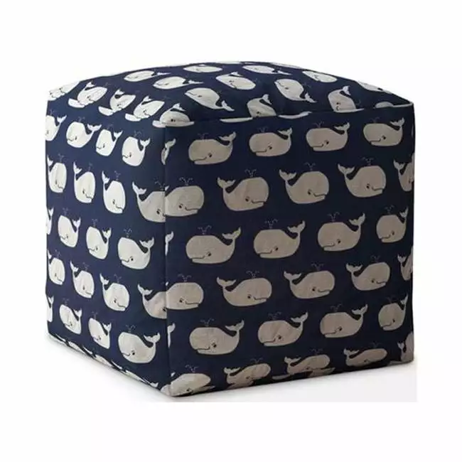 17 x 17 x 1 Inch Blue Twill Whale Pouf Cover Nautical Home Decor Pipers Pit