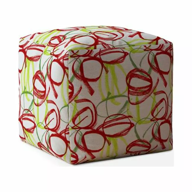 17 x 17 x 1 Inch Green White Cotton Abstract Pouf Cover Modern Home Accent Pipers Pit