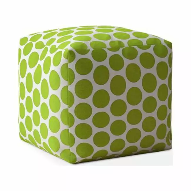 17 x 17 x 1 Inch Green White Cotton Polka Dots Pouf Cover Playful Decor Pipers Pit