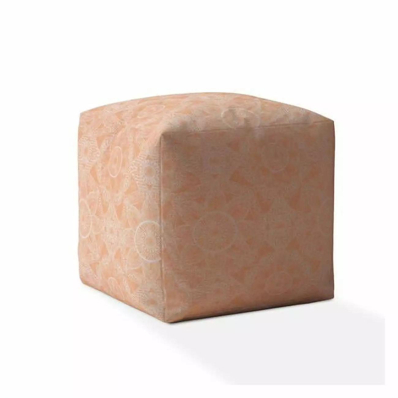 17 x 17 x 1 Inch Orange Cotton Floral Pouf Cover Decorative Home Accent Pipers Pit